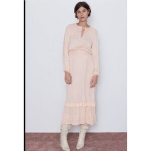 ZARA Peach Pink Maxi Pleated Voluminious Dress Size S